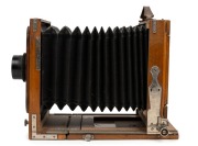 GOMZ: 'FK-13' 13 x 18cm tailboard camera, c. 1930, with Gomz N-51 210mm f4.5 lens [#5300308] and lens cap. - 3