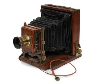 LANCASTER: 'Extra Special' 4¾ x 6½" plate triple-extension camera, c. 1895, with Busch's Rapide Aplanat No. 3 10" lens, Thornton-Pickard roller-blind shutter, and Watson Bowden 'The Antinuous' shutter release cable.