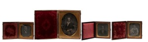 Group of four mid-19th century daguerreotype portrait photographs in latching leather bi-fold cases. (4 items)