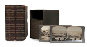 KEYSTONE VIEW COMPANY: Complete set of one hundred 'World War through the Stereoscope Volume I & II' stereo cards in maker's cloth-lined box, c. 1918. (100 cards)