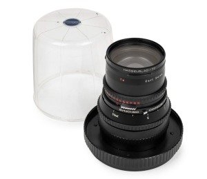 HASSELBLAD: Carl Zeiss Sonnar T* 150mm f4 lens [#6108619] with Synchro-Compur shutter, Hasselblad 1x HZ -0 lens filter, and plastic dome case.