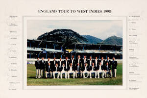 1998 ENGLAND TOUR TO WEST INDIES, team photograph of Test team with 23 signatures on mount including Mike Atherton (captain), Nasser Hussain, Adam Hollioake & Alec Stewart; plus team photograph of One Day team with 20 signatures on mount including Adam Ho