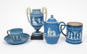 Antique English Jasper Ware jug, urn, mug, teacup and saucer, 19th century, (5 items), A/F, including ADAMS and WEDGWOOD, the largest 17cm high - 2