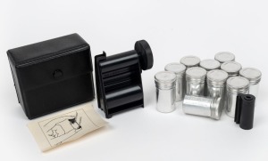 CONCAVA: Twelve Tessina photography accessories - one Daylight Film Loader in black leatherette case with instruction sheet, together with eleven film loader cassettes, each in aluminium case. (12 items)