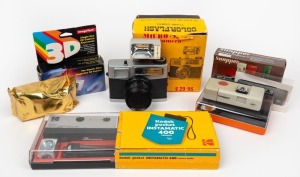 VARIOUS MANUFACTURERS: Group of four cameras, all in maker's boxes - one Agfa Snapper with wrist strap and instruction booklet, one Diana Micro-Matic De Luxe with lens cap and flash attachment, one ImageTech 3DMagic, and one complete Kodak Pocket Instamat