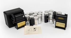 CONCAVA: Twenty-two Tessina photography accessories - two Daylight Film Loaders (of which one in black leatherette case with instruction sheet), together with twenty film loader cassettes, each in aluminium case. (22 items)