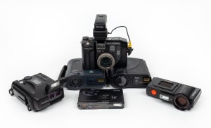 VARIOUS MANUFACTURERS: Six c. 1990s digital cameras - one Agfa ePhoto 1280, one Fujifilm Fujix DS-220, one Fujifilm Fujix DS-330 with LV-D3 Viewfinder attachment, one Kodak Digital Camera 40, one Logitech Fotoman Pixtura, and one Ricoh DC-1. (6 cameras)