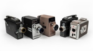 VARIOUS MANUFACTURERS: Five 8mm movie cameras - one Bell & Howell Autoload 8, one Bell & Howell Autoload Zoom Reflex, one Kodak Brownie Movie Camera II, and two Kodak Magazine Ciné-Kodaks. (5 movie cameras)