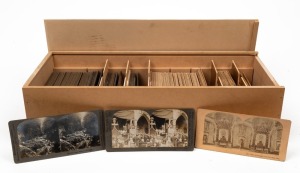 VARIOUS PUBLISHERS: More than two hundred and thirty Kilburn Brothers and Keystone View Company stereo cards arranged in 51 x 22.5 x 13.5cm wooden box, featuring subjects such as WWI Western Front scenes, American politicians and dignitaries, Flatiron Bui