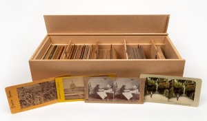 VARIOUS PUBLISHERS: More than two hundred and twenty stereo cards issued by various publishers including C. H. Graves, Griffith & Griffith, and Fine Art Photographers' Publishing Company, sorted into 45 x 22.5 x 13.5cm wooden box, featuring subjects such 