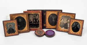 Group of seven assorted mid-19th century portrait photographs, comprising three tintypes, three ambrotypes, and one daguerreotype. (7 items)