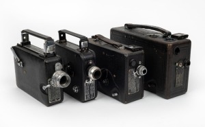 KODAK: Four early 20th-century movie cameras - one Model B Ciné Kodak, one Ciné Kodak Model BB Junior, one Model 20 Ciné-Kodak Eight, and one Magazine Ciné-Kodak. (4 movie cameras)