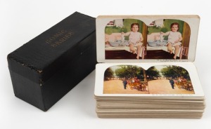 T. W. INGERSOLL: Complete set of one hundred colour stereo cards in leather box marked 'Comic Series', featuring domestic scenes, unflattering portrayals of African Americans, children at play, etc. (100 cards)