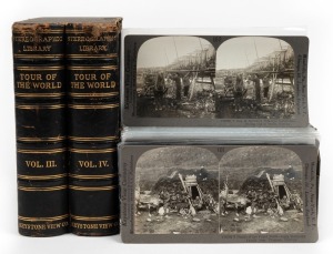 KEYSTONE VIEW COMPANY: Ninety-nine individually-numbered stereo cards in cloth-lined box marked 'Tour of the World Vol III/IV', featuring views of city and country life in Scandinavia, Central and Western Europe, and Russia, each with copious explanatory 