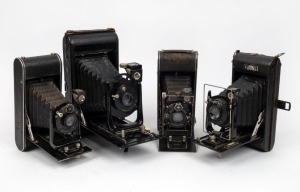 VARIOUS MANUFACTURERS: Four c. 1910s vertical-folding cameras - one Butcher's No. 12 Watch Pocket Carbine, two Contessa-Nettel Cocarette models with differing lenses and shutters, and one Ensign 'Postcard' Camera. (4 cameras)