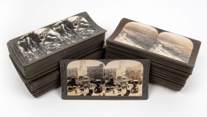 KEYSTONE VIEW COMPANY: Ninety-six stereo cards, many with explanatory notes on rear, featuring views of Australia, Antarctica, Ottoman Palestine and Syria, and others. (96 cards)