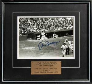 JOE DI MAGGIO, signed photograph "Joe DiMaggio - The Yankee Clipper", window mounted, framed & glazed, overall 40x39cm.