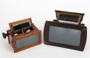 Two c. 1900 wooden handheld stereoscopes, one measuring approx. 18 x 16 x 11.5cm, the other approx. 15 x 10.5 x 7.5cm. (2 items) - 2