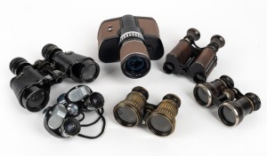 VARIOUS MANUFACTURERS: Six sets of binoculars - one Asahi Jupiter Sr Wide Angle 6 x 25, one Hoya Hamica 2½~8 x 35, one Sirius Nass MFG Wide Angle 12 x 40, and three unmarked models. (6 items)