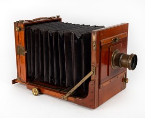 8½ x 6½" plate tailboard camera with Rapid Rectilinear lens featuring 'Baker & Rouse Melbourne Sydney Adelaide Brisbane' retailer's engraving.