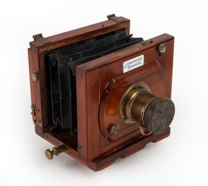 LANCASTER: 3⅛ x 4⅛" plate field camera, c. 1900s, with Lancaster lens, lens cap, and tripod mount.