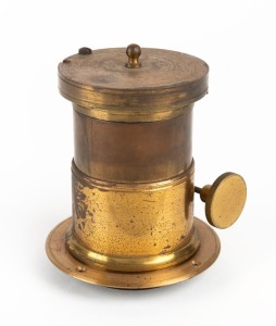 Brass Petzval lens, c. 1870s, with focal length of approx. 7.5cm, lens diameter of approx. 4cm, and total height approx. 9.5cm.