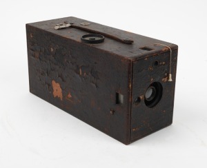 KODAK: No. 3 Kodak box camera, c. 1897, with Bausch & Lomb Universal lens and sector shutter.