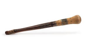 An antique Australian stock whip handle made from blackwood, horn, metal and bone, 19th century, 33cm long