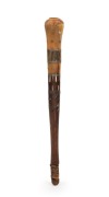An antique Australian stock whip handle made from blackwood, horn, metal and bone, 19th century, 33cm long - 2