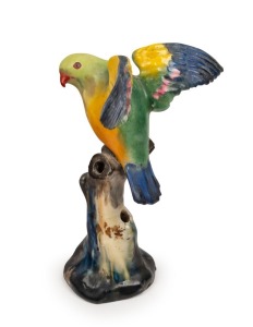 GRACE SECCOMBE rare pottery flying parrot tree stump vase, signed "Australia" with large "S", 18cm high