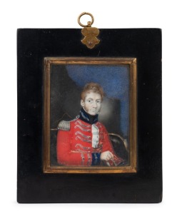 COLONEL ROBERT BALDOCK antique miniature portrait of a British military officer, early 19th century, 9.5 X 7.5cm, 16.5 X 14cm overall Titled verso on old label. Baldock was a Colonel in the Honourable East India Company's Service and the Bengal Infantry. 