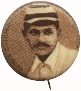 1897 British American Tobacco (issued in Australia) badges "Cameo Famous Cricketers", part set [2/14 known], comprising Kumar Shri Ranjitsinhji & J.Philips - Umpire (very rare). Fair/VG condition.