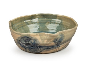 MERRIC BOYD pottery bowl with sgraffito landscape decoration, incised "Merric Boyd, 1944", ​​​​​​​6cm high, 19cm wide