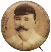 1897 British American Tobacco (issued in Australia) badges "Cameo Famous Cricketers", part set [2/14 known], comprising Kumar Shri Ranjitsinhji & J.Philips - Umpire (very rare). Fair/VG condition. - 2