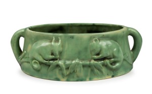 MELROSE WARE green glazed pottery possum trough, stamped "Melrose Ware, Australian", 11cm high, 34cm wide