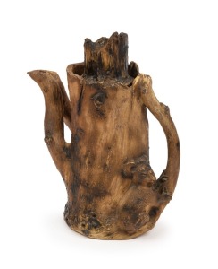 WILLIAM RICKETTS rare pottery tree stump teapot with koala and branch handle, incised "Potter's Sanctuary Mt. Dandenong", together with a William Ricketts Sanctuary booklet, (2 items), ​​​​​​​the teapot 20cm high