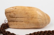 TABUA antique whale tooth pendant engraved with the letter "T", suspended on original woven fibre rope, 19th century, the tooth 16cm long - 2