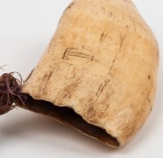 TABUA antique whale tooth pendant engraved with the letter "T", suspended on original woven fibre rope, 19th century, the tooth 16cm long - 3