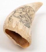 A scrimshaw whale's tooth engraved with farming scene, 16.5cm long - 3