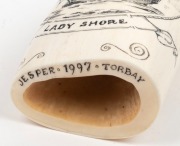 A scrimshaw whale's tooth engraved with tallship titled "LADY SHORE, 1797", 13.5cm long - 3