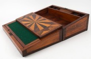 An antique Anglo-Ceylonese writing slope with specimen wood inlay, 19th century. Finely crafted with two separate secret compartments, fitted with drawers, 16cm high, 44cm wide, 26cm deep - 3