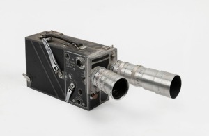 KODAK: Cin&eacute;-Kodak Special II 16mm movie camera [#12550], c. 1950s, with Ektar 63mm f2 and 102mm f2.7 lenses, lens cap, and lens hood element.