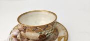 ROYAL WORCESTER antique English reticulated porcelain teacup and saucer with gilded landscape vignettes, butterfly and bird by GEORGE OWEN, circa 1885, impressed and puce factory mark to base, the saucer 10.5cm diameter - 4