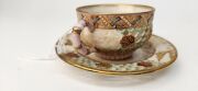 ROYAL WORCESTER antique English reticulated porcelain teacup and saucer with gilded landscape vignettes, butterfly and bird by GEORGE OWEN, circa 1885, impressed and puce factory mark to base, the saucer 10.5cm diameter - 5