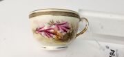 ROYAL WORCESTER pair of antique English teacup, saucer and plate sets hand-painted with Australian wildflowers titled "Christmas Bush" and "Heath", signed "R. Austin", (6 items), puce factory mark to bases and retailed by "Hardy Brothers Ltd,", the saucer - 4