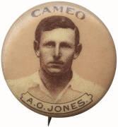 1901 British American Tobacco (issued in Australia) badges "Cameo English Cricketers", almost complete set [13/14], comprising Barnes, Blythe, Garnett, J.Gunn, Hayward, G.L.Jessop, A.O.Jones, Lilley, A.C.McLaren, C.McGahey, W.G.Quaife, C.I.Robson & Tyldes