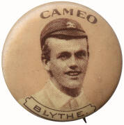 1901 British American Tobacco (issued in Australia) badges "Cameo English Cricketers", almost complete set [13/14], comprising Barnes, Blythe, Garnett, J.Gunn, Hayward, G.L.Jessop, A.O.Jones, Lilley, A.C.McLaren, C.McGahey, W.G.Quaife, C.I.Robson & Tyldes - 3