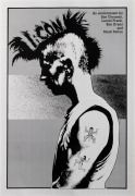 "ICON", poster for group exhibition by artists Sue Grounds, Laurel Frank, Ken Evans, and Mark Patton. Image on poster by Mark Patton. Reverse of poster features information about the exhibition and biographies of the artists. Offset print, laminated, 50 x