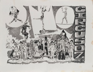 "CIRCUS OZ SYDNEY 1982" tour poster. Formed in 1977, Circus Oz embarked on their first international tour in 1980. Printed on paper, 38 x 48.5cm