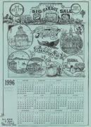 "BIG GARAGE SALE", four single-page calendars designed by Bob Daly for the years 1994/1995/1996 and 2006. Created for "The Beaufort Big Garage Sale", antique store in Beaufort, Victoria. 1994 and 1995 calendars feature pages signed by the artist. Printed - 2